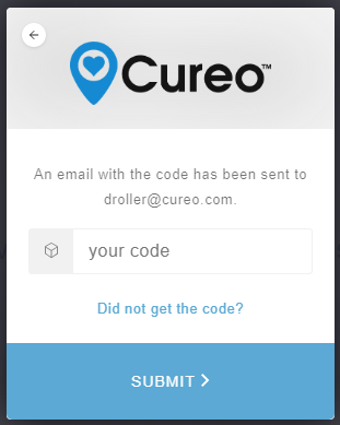 Cureo login code screen