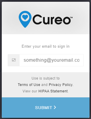 Cureo login email screen