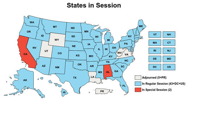 Graphic of States in Session as of 3.16.2023