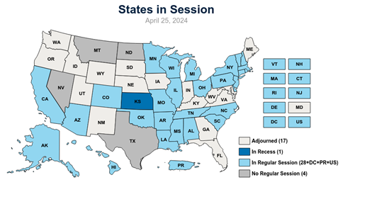 Graphic of States in Session as of 4.25.2024