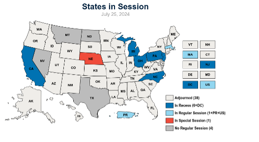 Graphic of States in Session as of 7.25.2024