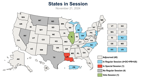 Graphic of States in Session as of 11.21.2024