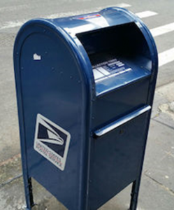 Blue USPS mailbox